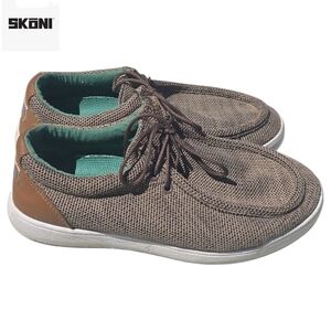 SKONI Men's Lightweight Moc Toe Golf Shoe Black and Khaki Knit Slip-On  9